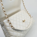CHANEL Handbag 20K Iridescent White Caviar Quilted Coco Handle Medium Light Gold Hardware - Redeluxe