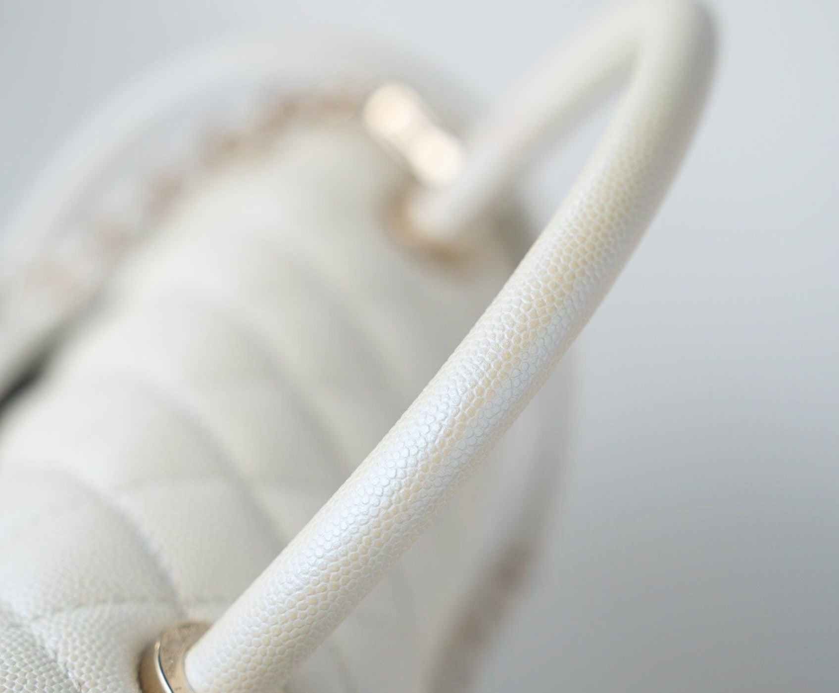 CHANEL Handbag 20K Iridescent White Caviar Quilted Coco Handle Medium Light Gold Hardware - Redeluxe