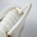 CHANEL Handbag 20K Iridescent White Caviar Quilted Coco Handle Medium Light Gold Hardware - Redeluxe