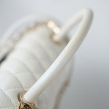 CHANEL Handbag 20K Iridescent White Caviar Quilted Coco Handle Medium Light Gold Hardware - Redeluxe