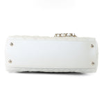 CHANEL Handbag 20K Iridescent White Caviar Quilted Coco Handle Medium Light Gold Hardware - Redeluxe