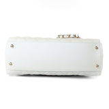 CHANEL Handbag 20K Iridescent White Caviar Quilted Coco Handle Medium Light Gold Hardware - Redeluxe