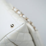 CHANEL Handbag 20K Iridescent White Caviar Quilted Coco Handle Medium Light Gold Hardware - Redeluxe