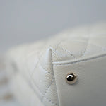 CHANEL Handbag 20K Iridescent White Caviar Quilted Coco Handle Medium Light Gold Hardware - Redeluxe