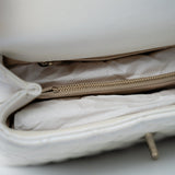 CHANEL Handbag 20K Iridescent White Caviar Quilted Coco Handle Medium Light Gold Hardware - Redeluxe