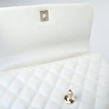 CHANEL Handbag 20K Iridescent White Caviar Quilted Coco Handle Medium Light Gold Hardware - Redeluxe