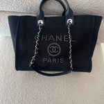 CHANEL Handbag 20S Black Large Deauville Shopping Bag Silver Hardware - Redeluxe