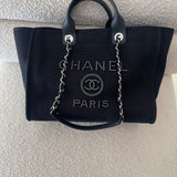 CHANEL Handbag 20S Black Large Deauville Shopping Bag Silver Hardware - Redeluxe
