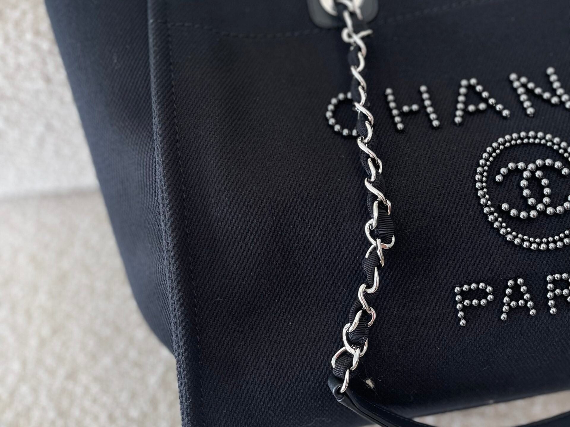 CHANEL Handbag 20S Black Large Deauville Shopping Bag Silver Hardware - Redeluxe