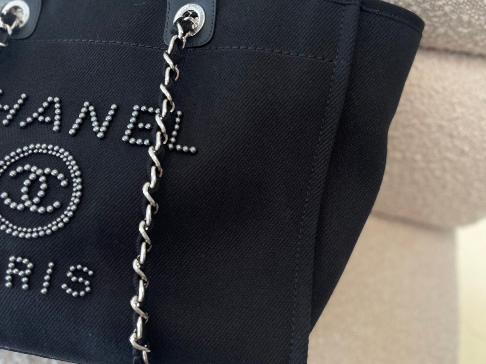 CHANEL Handbag 20S Black Large Deauville Shopping Bag Silver Hardware - Redeluxe
