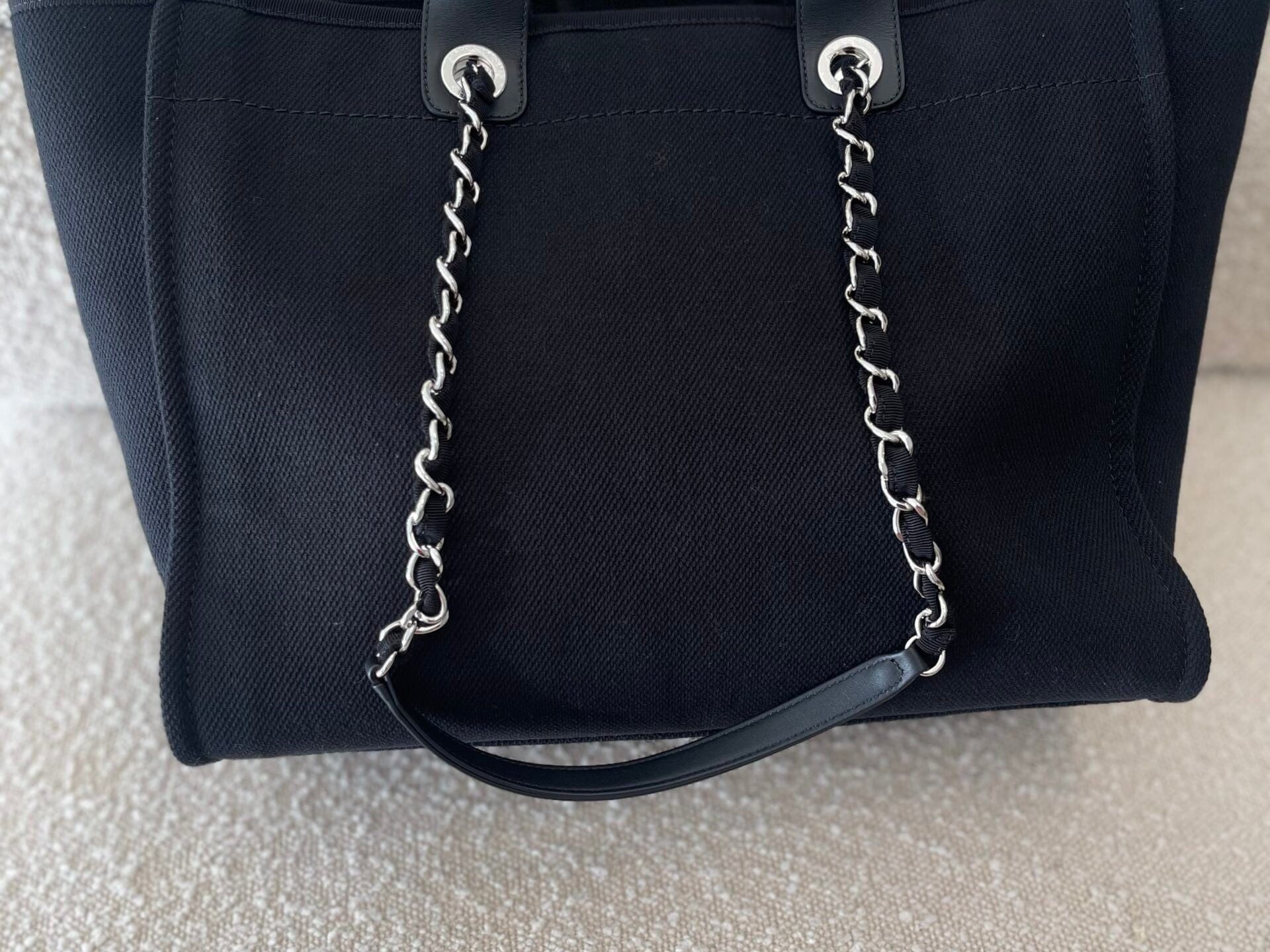 CHANEL Handbag 20S Black Large Deauville Shopping Bag Silver Hardware - Redeluxe