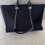 CHANEL Handbag 20S Black Large Deauville Shopping Bag Silver Hardware - Redeluxe