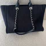 CHANEL Handbag 20S Black Large Deauville Shopping Bag Silver Hardware - Redeluxe