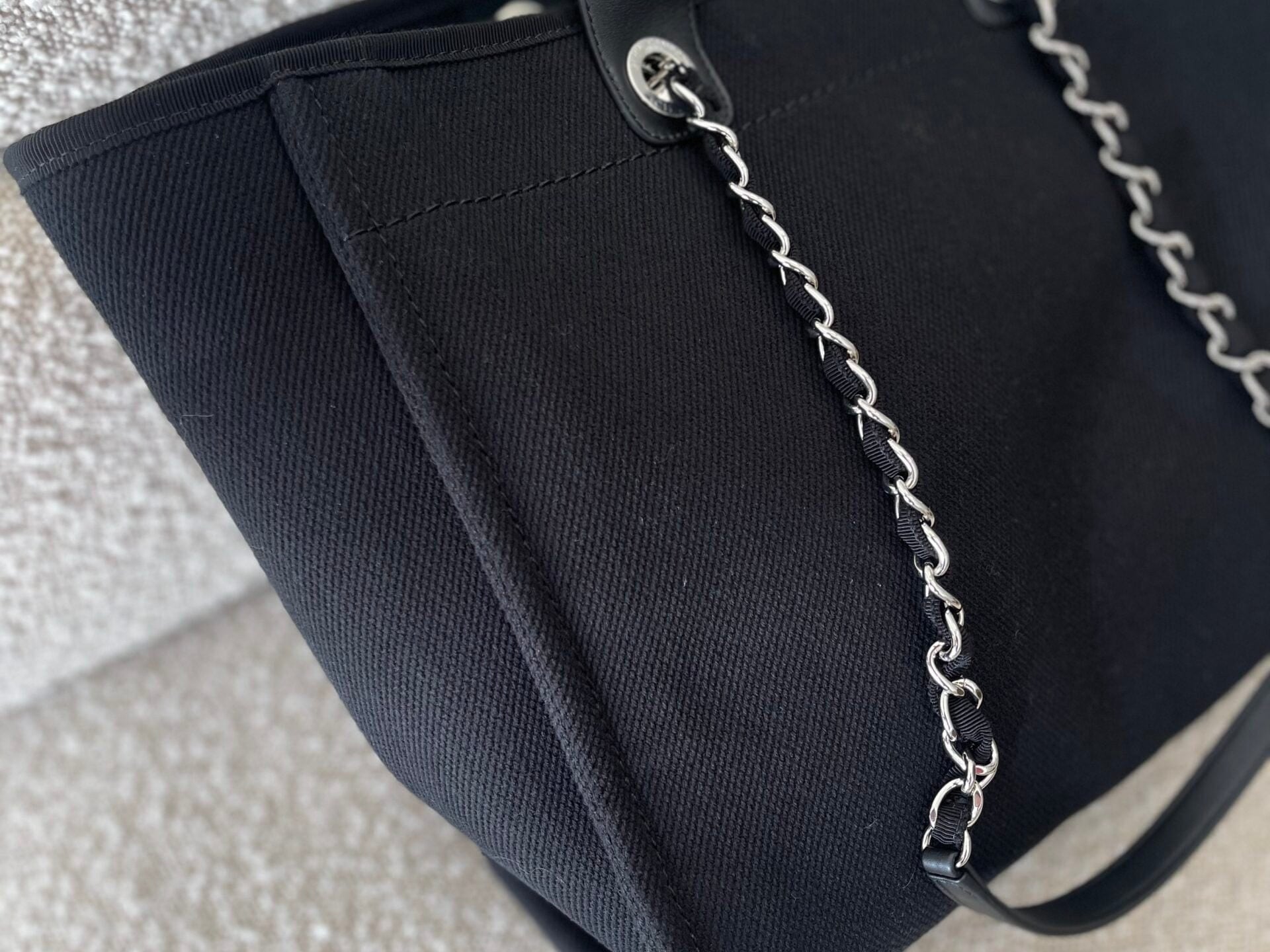 CHANEL Handbag 20S Black Large Deauville Shopping Bag Silver Hardware - Redeluxe
