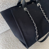 CHANEL Handbag 20S Black Large Deauville Shopping Bag Silver Hardware - Redeluxe