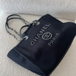 CHANEL Handbag 20S Black Large Deauville Shopping Bag Silver Hardware - Redeluxe