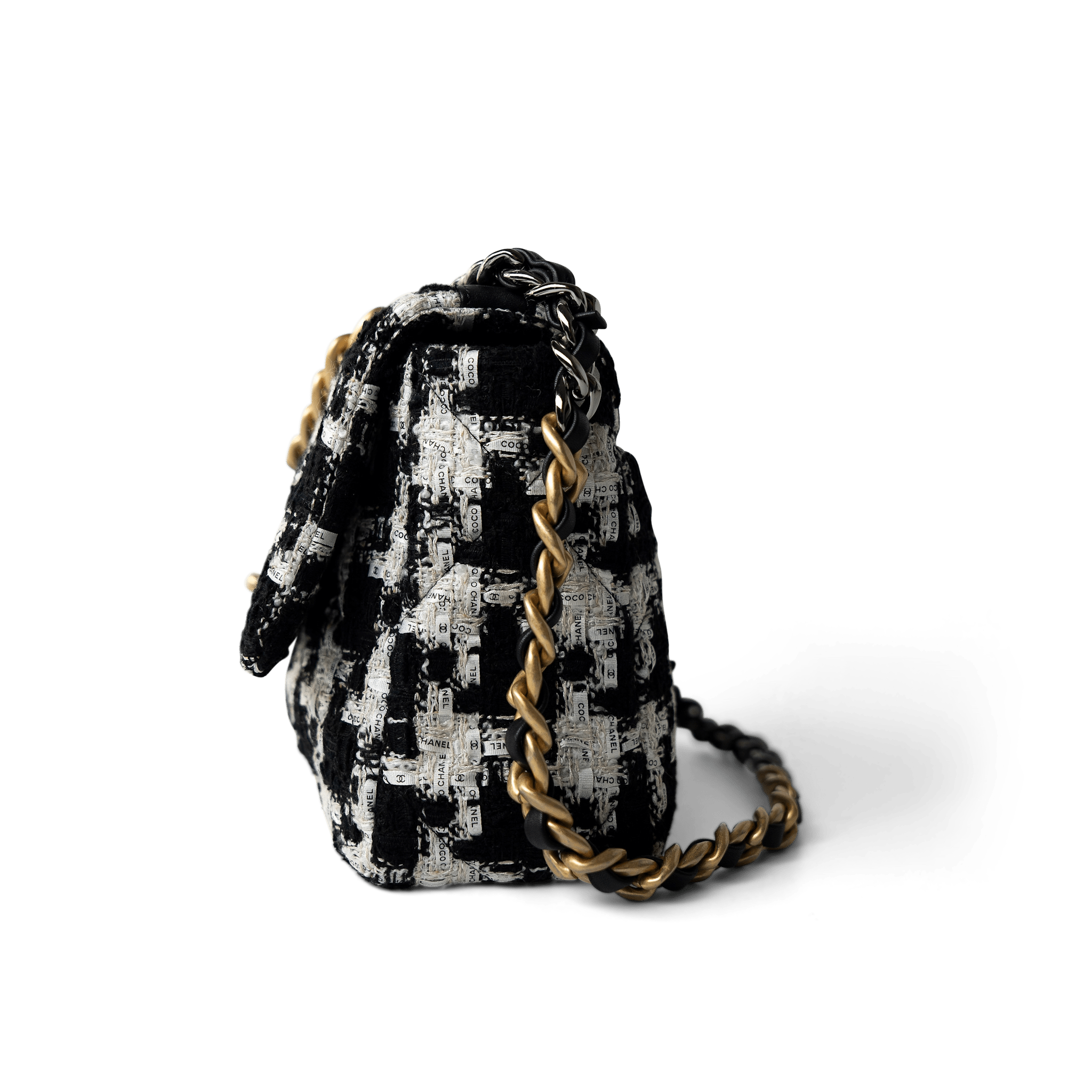 CHANEL Handbag 20S Black / White Ribbon Tweed 19 Flap Mixed Hardware Small - Redeluxe