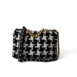 CHANEL Handbag 20S Black / White Ribbon Tweed 19 Flap Mixed Hardware Small - Redeluxe