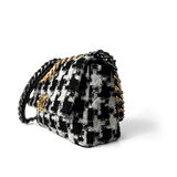 CHANEL Handbag 20S Black / White Ribbon Tweed 19 Flap Mixed Hardware Small - Redeluxe