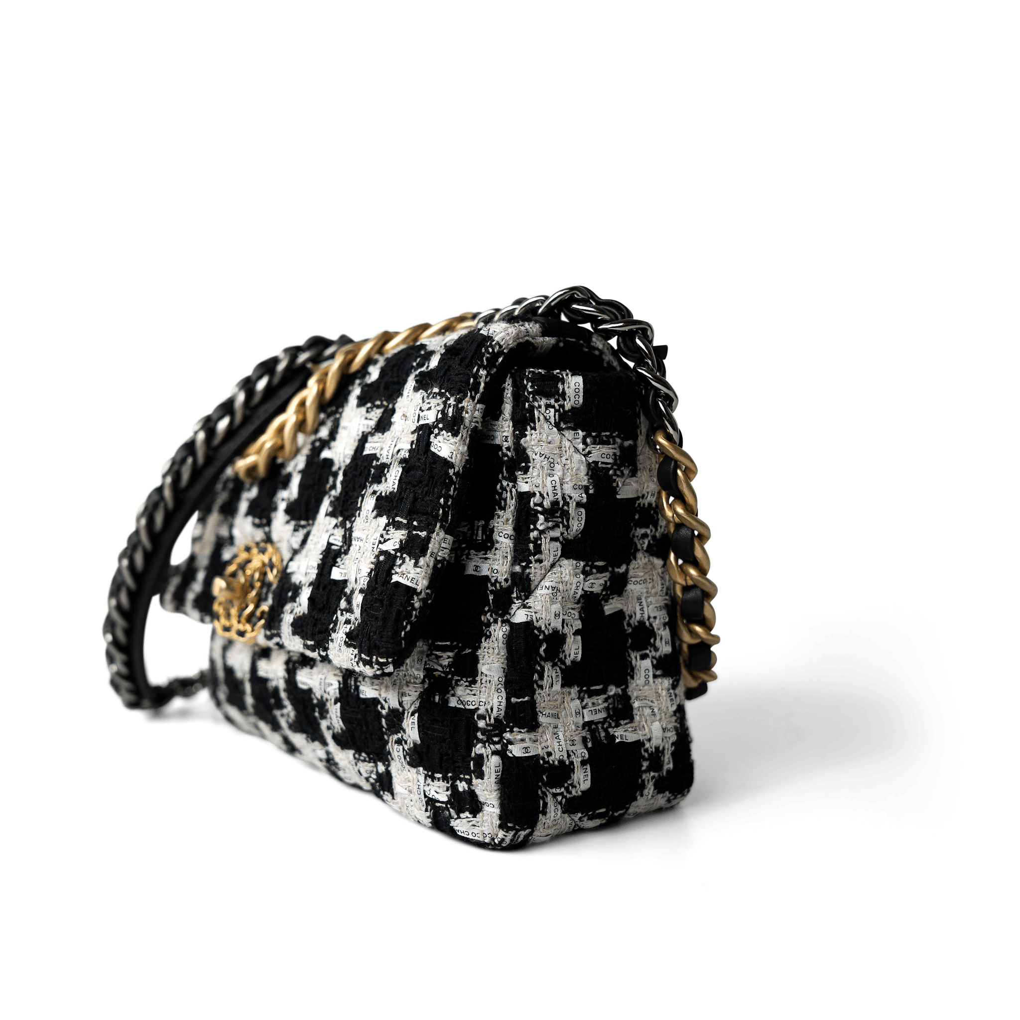 CHANEL Handbag 20S Black / White Ribbon Tweed 19 Flap Mixed Hardware Small - Redeluxe