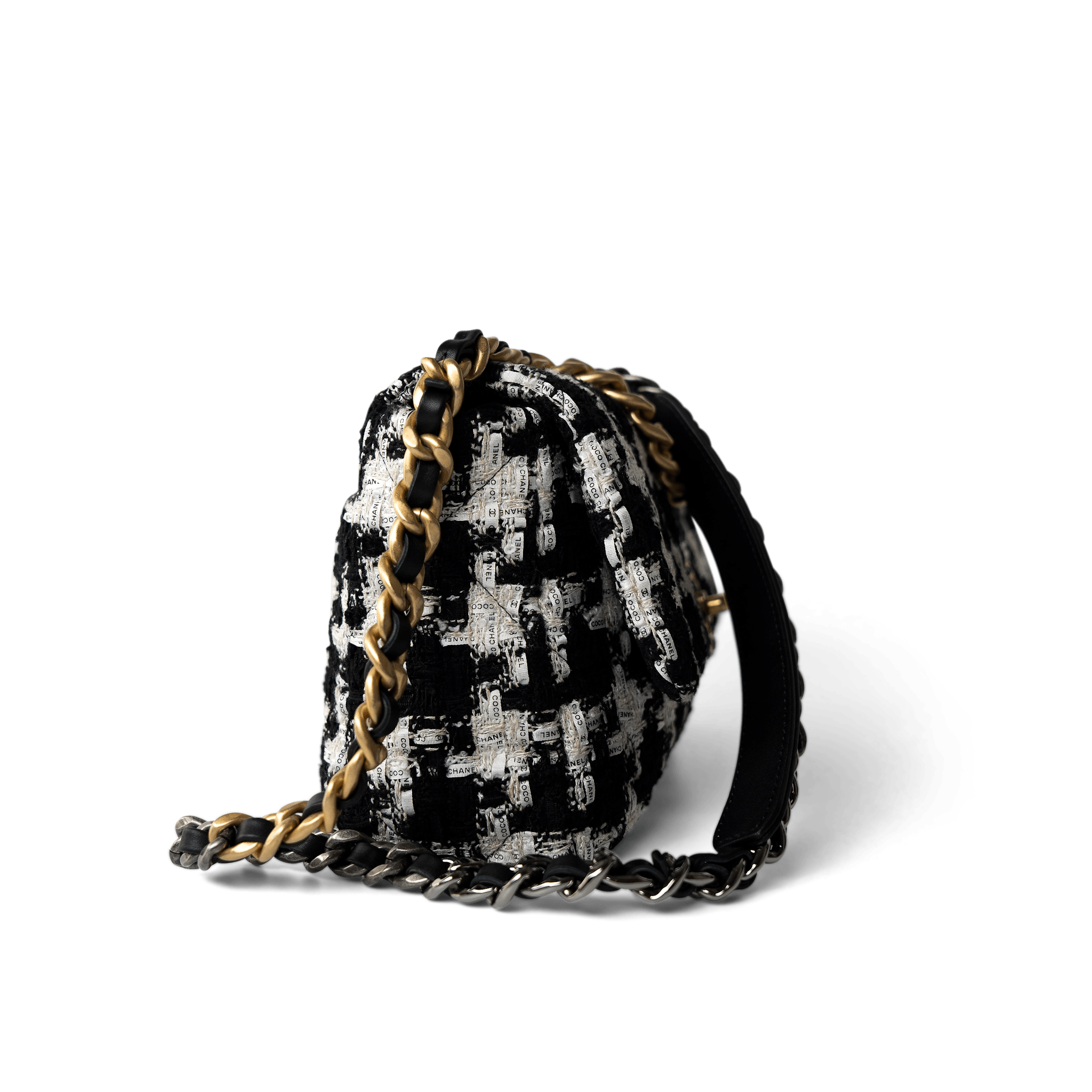 CHANEL Handbag 20S Black / White Ribbon Tweed 19 Flap Mixed Hardware Small - Redeluxe