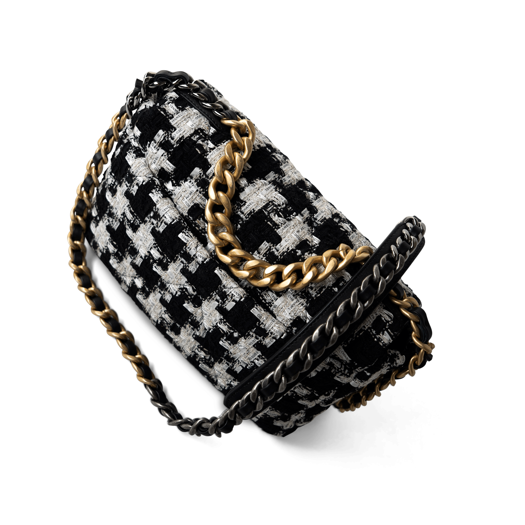 CHANEL Handbag 20S Black / White Ribbon Tweed 19 Flap Mixed Hardware Small - Redeluxe