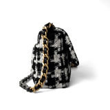 CHANEL Handbag 20S Black / White Ribbon Tweed 19 Flap Mixed Hardware Small - Redeluxe