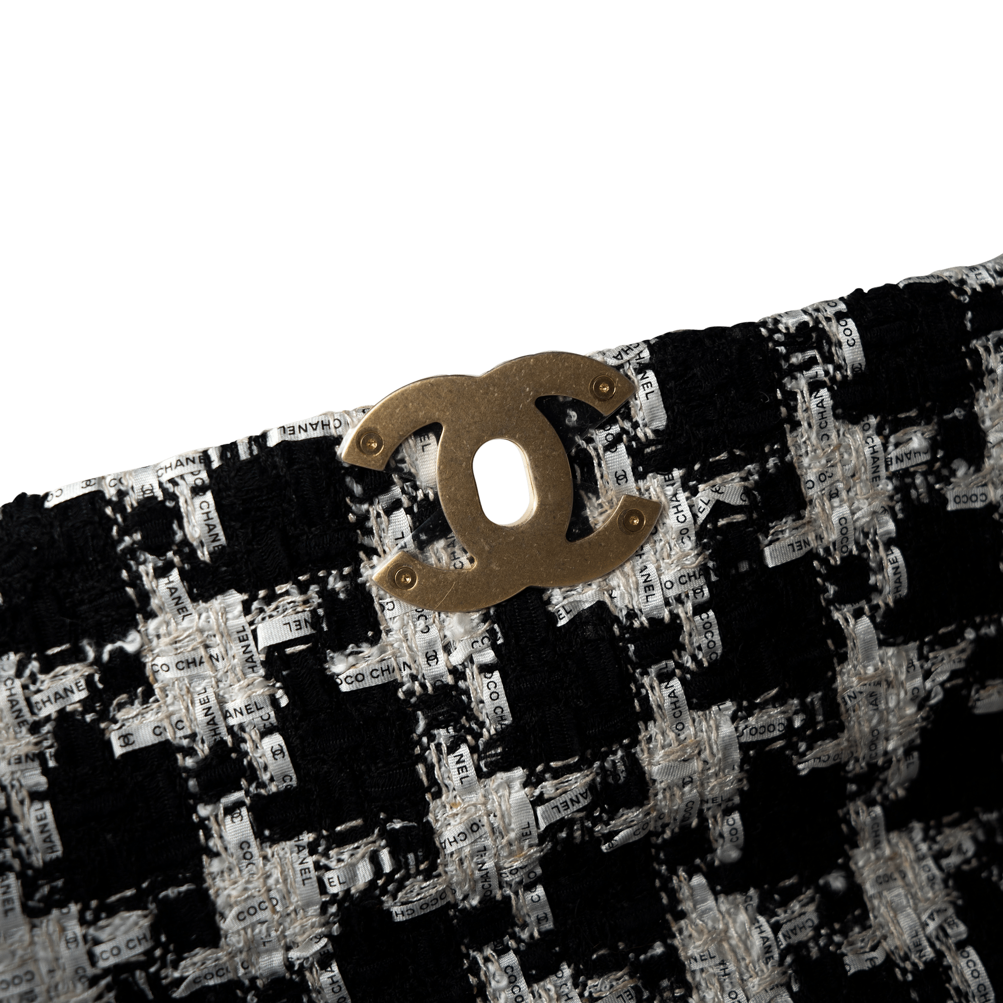 CHANEL Handbag 20S Black / White Ribbon Tweed 19 Flap Mixed Hardware Small - Redeluxe