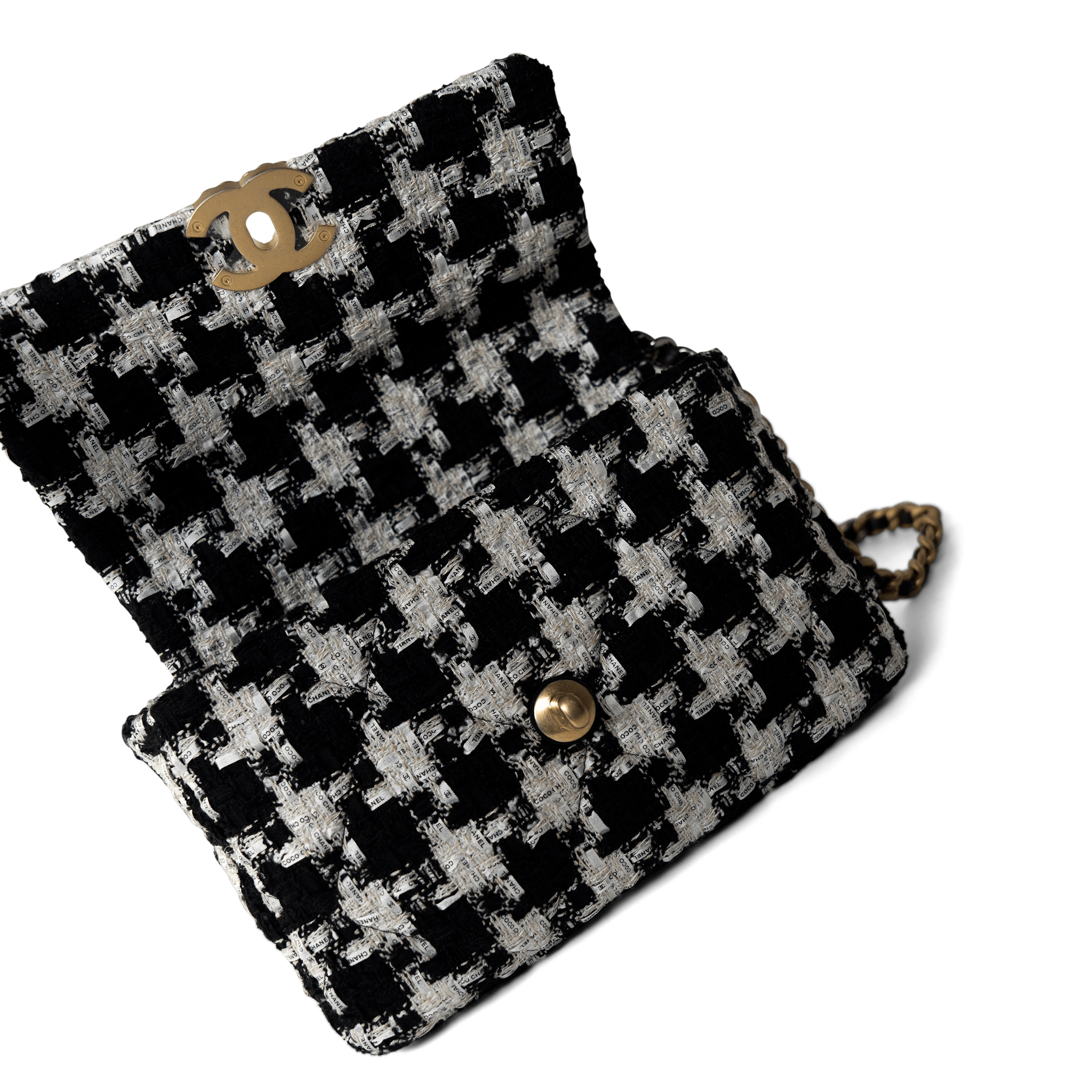 CHANEL Handbag 20S Black / White Ribbon Tweed 19 Flap Mixed Hardware Small - Redeluxe