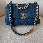 CHANEL Handbag 20S Blue Denim 19 Flap Quilted Small Mixed Hardware - Redeluxe