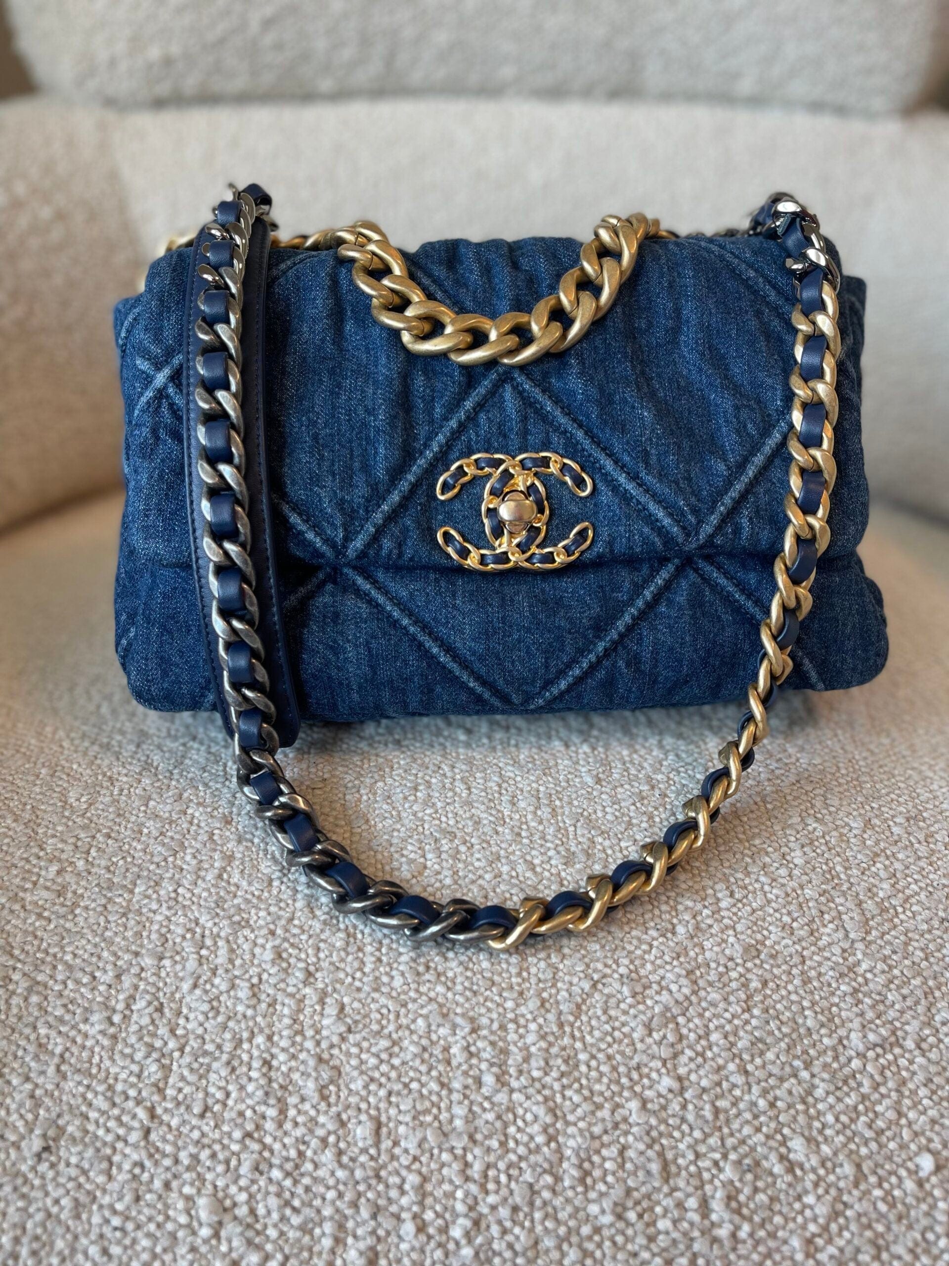 20S Blue Denim 19 Flap Quilted Small Mixed Hardware – REDELUXE