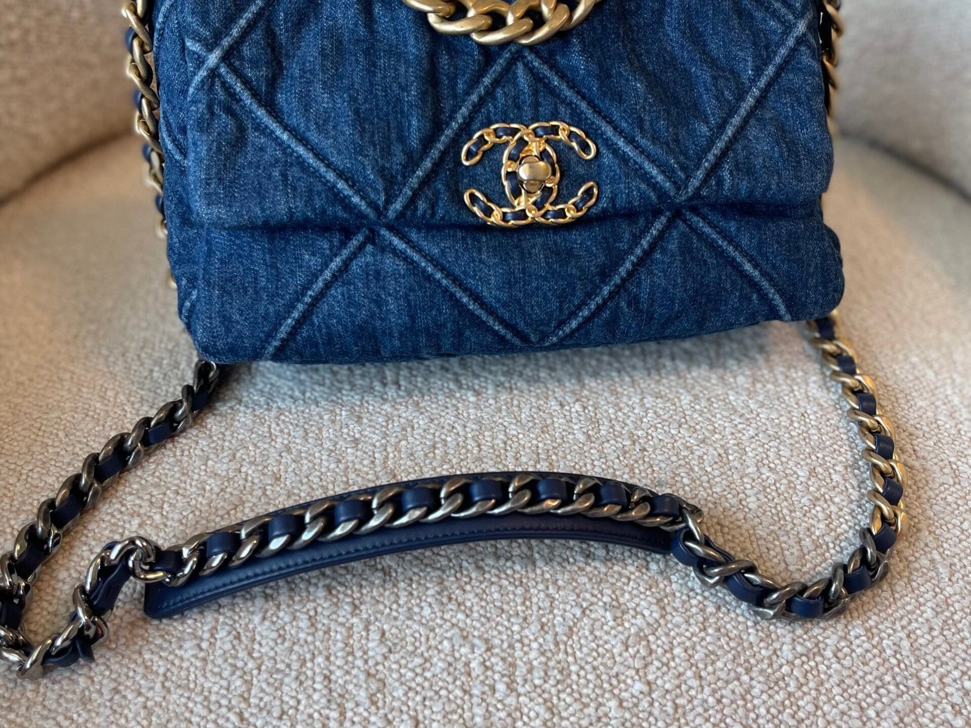 CHANEL Handbag 20S Blue Denim 19 Flap Quilted Small Mixed Hardware - Redeluxe