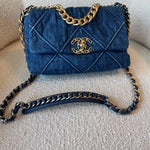 CHANEL Handbag 20S Blue Denim 19 Flap Quilted Small Mixed Hardware - Redeluxe
