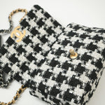 CHANEL Handbag 20S Ecru Black & White Tweed Quilted 19 Flap Small Mixed Hardware - Redeluxe