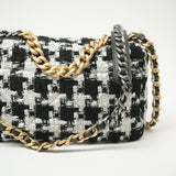 CHANEL Handbag 20S Ecru Black & White Tweed Quilted 19 Flap Small Mixed Hardware - Redeluxe