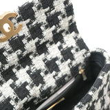 CHANEL Handbag 20S Ecru Black & White Tweed Quilted 19 Flap Small Mixed Hardware - Redeluxe
