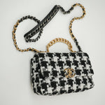 CHANEL Handbag 20S Ecru Black & White Tweed Quilted 19 Flap Small Mixed Hardware - Redeluxe