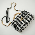 CHANEL Handbag 20S Ecru Black & White Tweed Quilted 19 Flap Small Mixed Hardware - Redeluxe