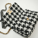 CHANEL Handbag 20S Ecru Black & White Tweed Quilted 19 Flap Small Mixed Hardware - Redeluxe