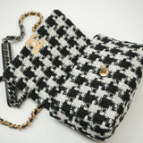 CHANEL Handbag 20S Ecru Black & White Tweed Quilted 19 Flap Small Mixed Hardware - Redeluxe
