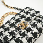 CHANEL Handbag 20S Ecru Black & White Tweed Quilted 19 Flap Small Mixed Hardware - Redeluxe