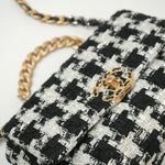 CHANEL Handbag 20S Ecru Black & White Tweed Quilted 19 Flap Small Mixed Hardware - Redeluxe