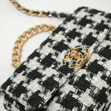 CHANEL Handbag 20S Ecru Black & White Tweed Quilted 19 Flap Small Mixed Hardware - Redeluxe