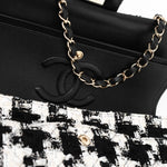 CHANEL Handbag 20S Ecru Black & White Tweed Quilted Medium Classic Flap LGHW - Redeluxe