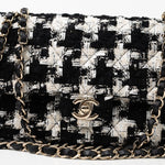 CHANEL Handbag 20S Ecru Black & White Tweed Quilted Medium Classic Flap LGHW - Redeluxe