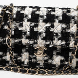 CHANEL Handbag 20S Ecru Black & White Tweed Quilted Medium Classic Flap LGHW - Redeluxe