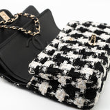 CHANEL Handbag 20S Ecru Black & White Tweed Quilted Medium Classic Flap LGHW - Redeluxe
