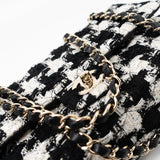 CHANEL Handbag 20S Ecru Black & White Tweed Quilted Medium Classic Flap LGHW - Redeluxe