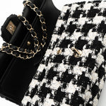 CHANEL Handbag 20S Ecru Black & White Tweed Quilted Medium Classic Flap LGHW - Redeluxe