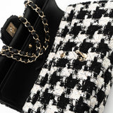 CHANEL Handbag 20S Ecru Black & White Tweed Quilted Medium Classic Flap LGHW - Redeluxe